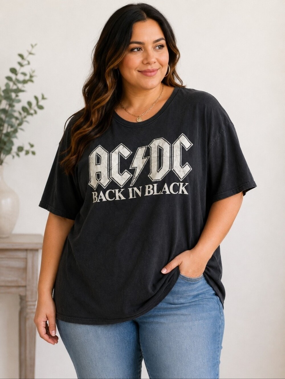 AC/DC Back in Black Graphic Tee 3X Black Distressed Worn-In Band T-Shirt